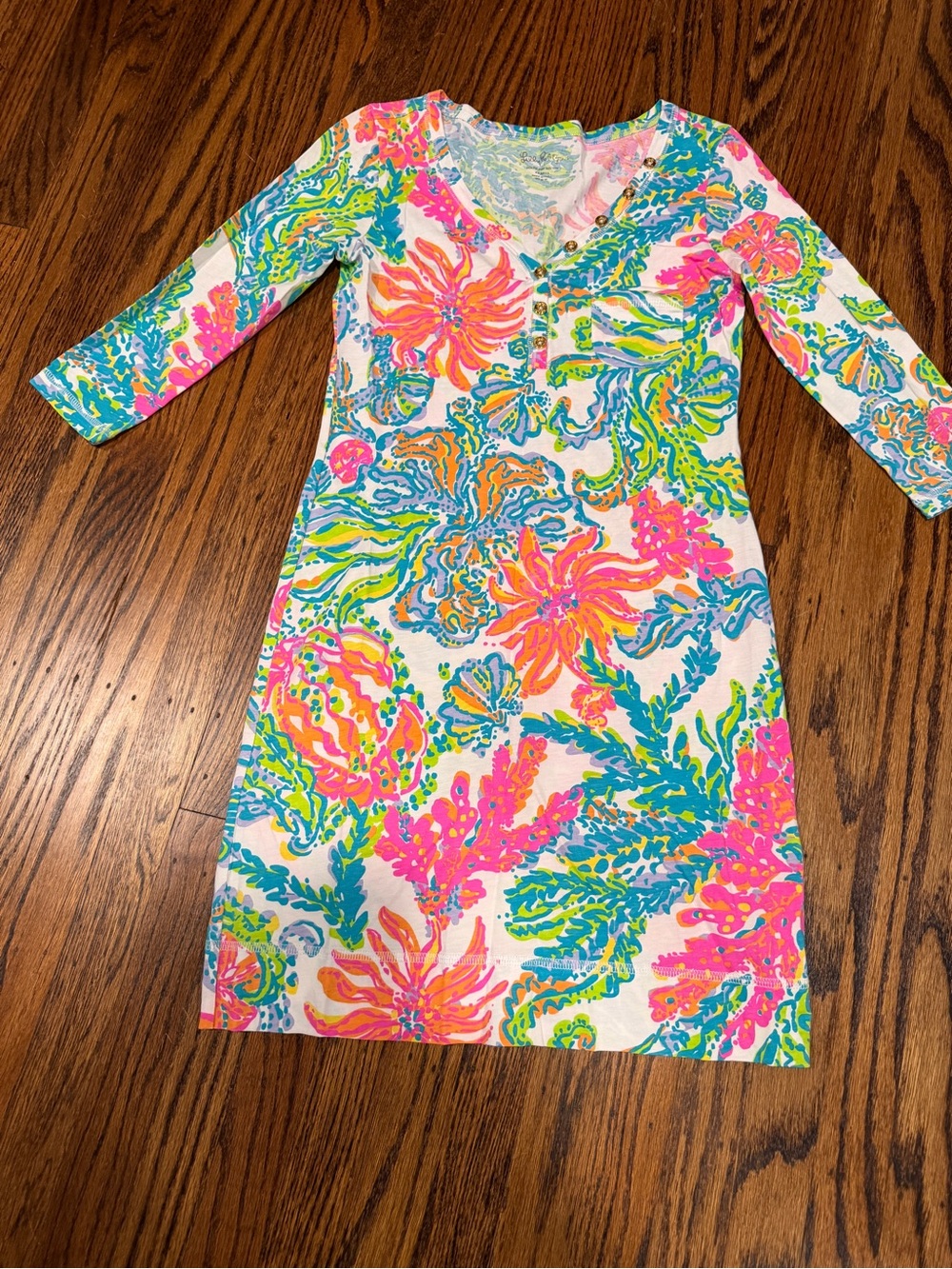 Lilly Pulitzer White Tropical Floral Three-Quarter Sleeve Dress